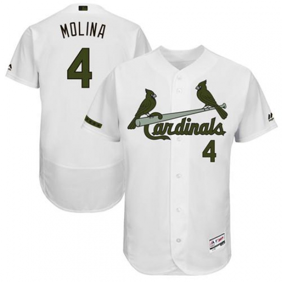 Men's Majestic St. Louis Cardinals #4 Yadier Molina White Memorial Day Authentic Collection Flex Base MLB Jersey - Ujersey