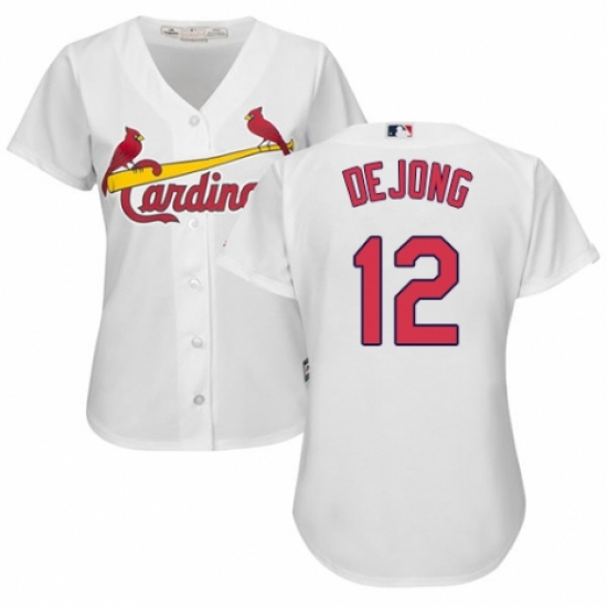 Women's Majestic St. Louis Cardinals #12 Paul DeJong Authentic White Home Cool Base MLB Jersey - Ujersey