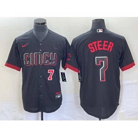 Men's Nike Cincinnati Reds #7 Spencer Steer Numer Black 2023 City Connect Cool Base Stitched Baseball Jersey - Ujersey