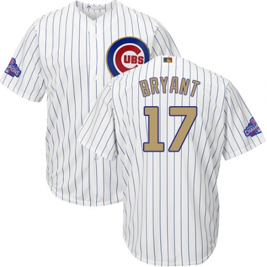 Youth Majestic Chicago Cubs #17 Kris Bryant Authentic White 2017 Gold Program Cool Base MLB Jersey - Ujersey