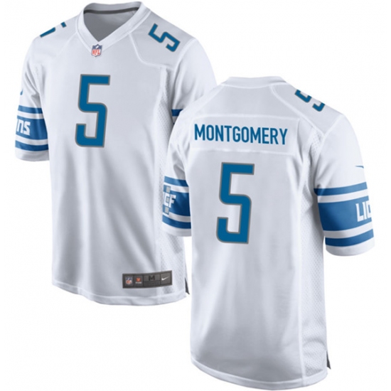 Men's Detroit Lions #5 David Montgomery White Football Stitched Game Jersey