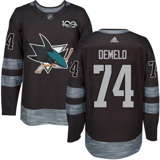 Men's Adidas San Jose Sharks #74 Dylan DeMelo Premier Black 1917-2017 100th Anniversary NHL Jersey