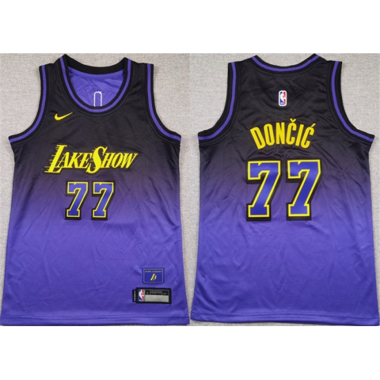 Youth Los Angeles Lakers #77 Luka Doncic Purple 2024 25 City Edition Stitched Basketball Jersey - Ujersey