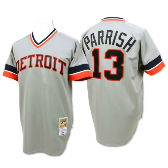 Men's Mitchell and Ness Detroit Tigers #13 Lance Parrish Authentic Grey Throwback MLB Jersey - Ujersey