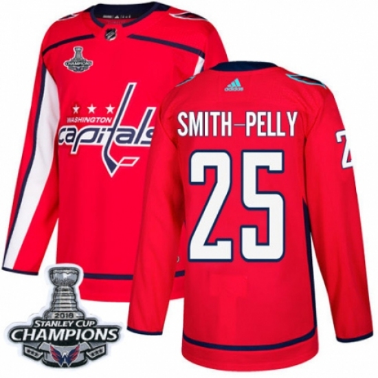 Youth Adidas Washington Capitals #25 Devante Smith-Pelly Authentic Red Home 2018 Stanley Cup Final Champions NHL Jersey - Ujersey