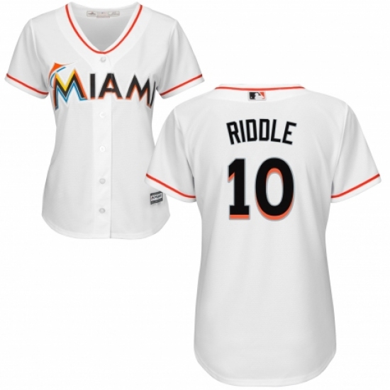 Women's Majestic Miami Marlins #10 JT Riddle Authentic White Home Cool Base MLB Jersey - Ujersey
