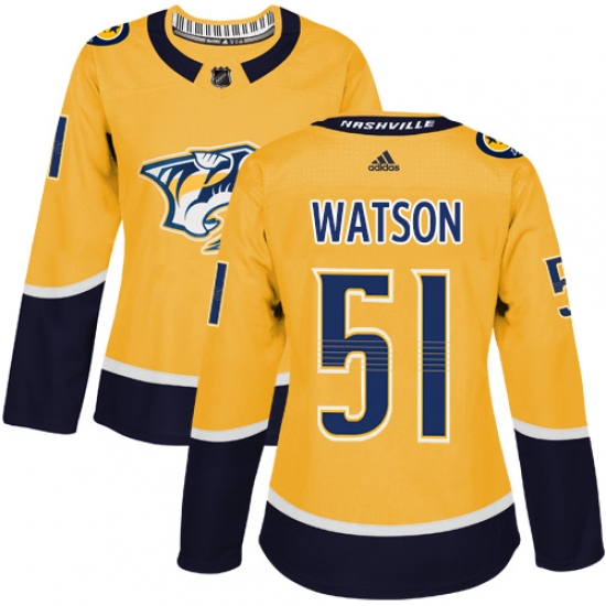 Women's Adidas Nashville Predators #51 Austin Watson Authentic Gold Home NHL Jersey - Ujersey