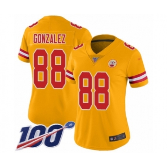 Women's Kansas City Chiefs #88 Tony Gonzalez Limited Gold Inverted Legend 100th Season Football Jersey - Ujersey