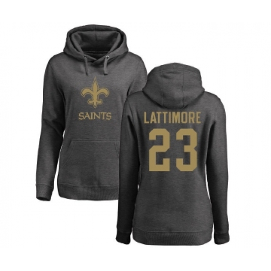 Football Women's New Orleans Saints #23 Marshon Lattimore Ash One Color Pullover Hoodie - Ujersey