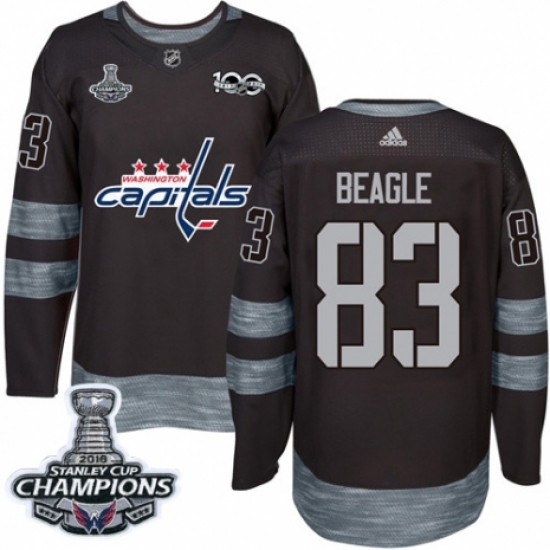 Men's Adidas Washington Capitals #83 Jay Beagle Authentic Black 1917-2017 100th Anniversary 2018 Stanley Cup Final Champions NHL Jersey - Ujersey