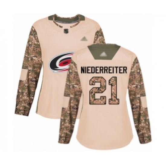 Women's Carolina Hurricanes #21 Nino Niederreiter Authentic Camo Veterans Day Practice Hockey Jersey - Ujersey