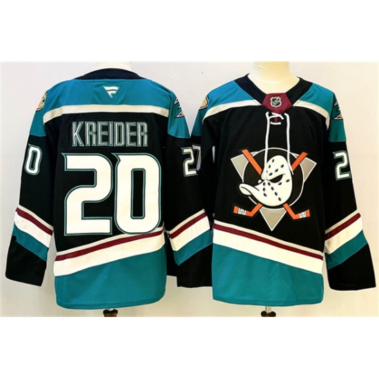Men's Anaheim Ducks #20 Chris Kreider Black Teal 2024-25 Stitched Jersey - Ujersey