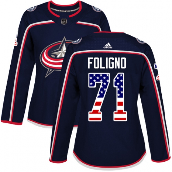 Women's Adidas Columbus Blue Jackets #71 Nick Foligno Authentic Navy Blue USA Flag Fashion NHL Jersey - Ujersey