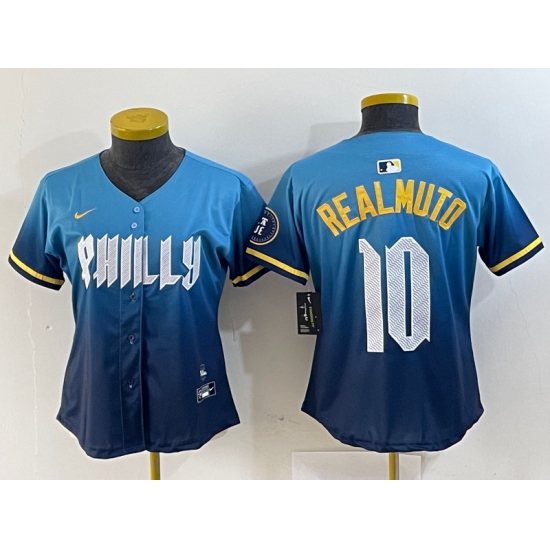 Women's Philadelphia Phillies #10 JT Realmuto Blue 2024 City Connect Limited Stitched Jersey - Ujersey