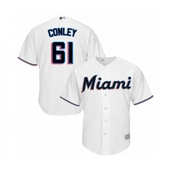 Youth Miami Marlins #61 Adam Conley Authentic White Home Cool Base Baseball Player Jersey - Ujersey