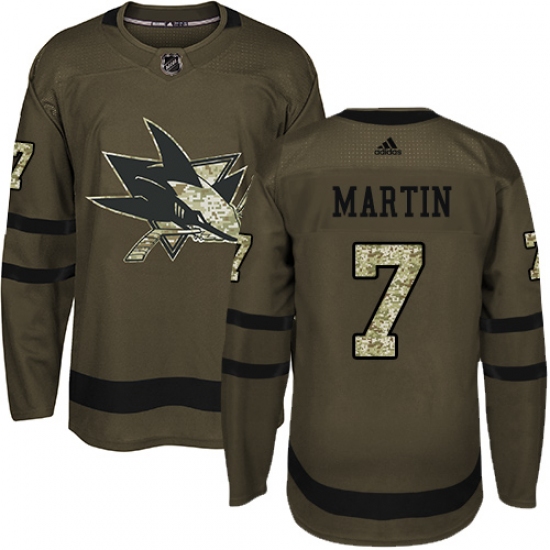 Youth Adidas San Jose Sharks #7 Paul Martin Premier Green Salute to Service NHL Jersey - Ujersey