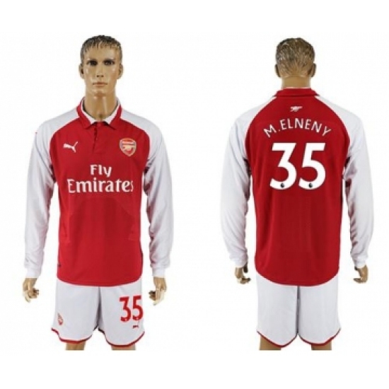 Arsenal #35 M.Elneny Red Home Long Sleeves Soccer Club Jersey