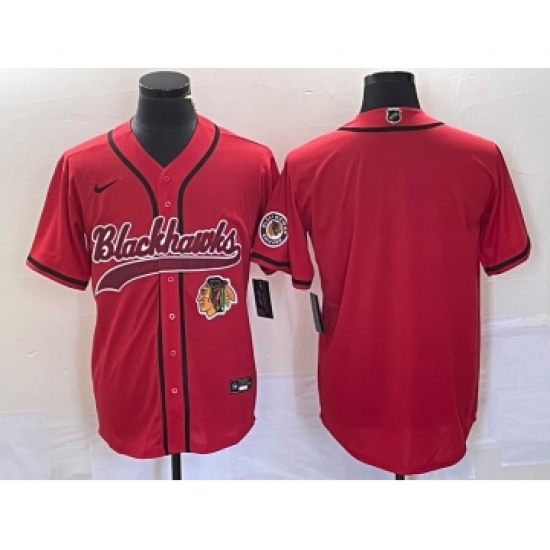 Men's Nike Chicago Blackhawks Blank Red Cool Base Stitched Baseball Jersey - Ujersey