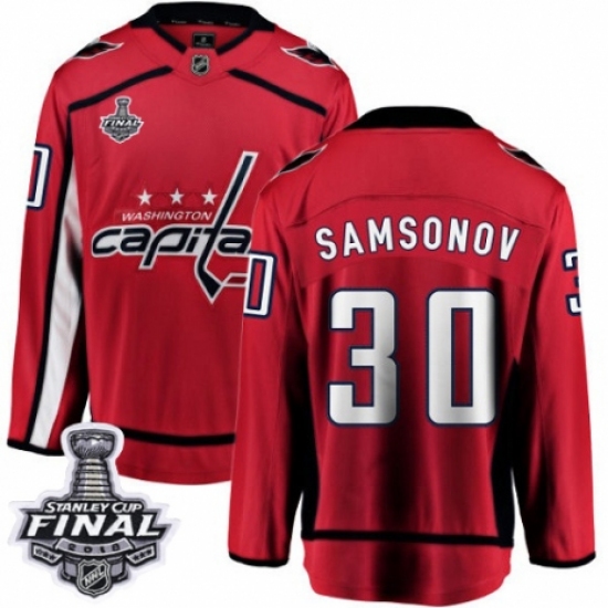 Men's Washington Capitals #30 Ilya Samsonov Fanatics Branded Red Home Breakaway 2018 Stanley Cup Final NHL Jersey - Ujersey