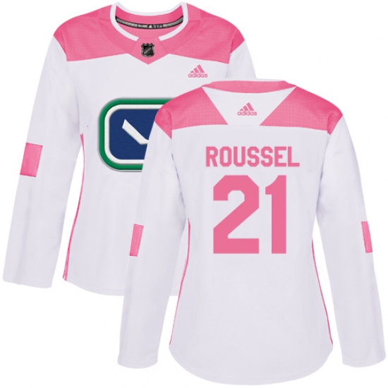 Women's Adidas Vancouver Canucks #21 Antoine Roussel Authentic White Pink Fashion NHL Jersey - Ujersey
