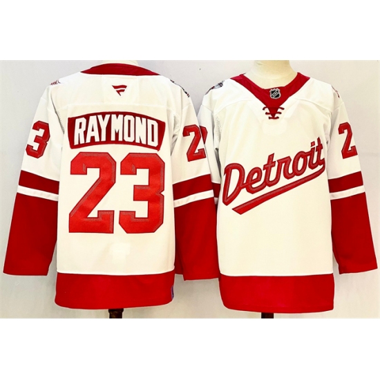 Men's Detroit Red Wings #23 Lucas Raymond White Red 2024-25 Stitched Jersey - Ujersey