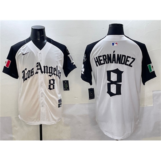 Men's Los Angeles Dodgers #8 Enrique Hernández White Black Mexico 2025 LA Gothic Style With Fernando Vapor Premier Limited Stitched Baseball Jersey - Ujersey