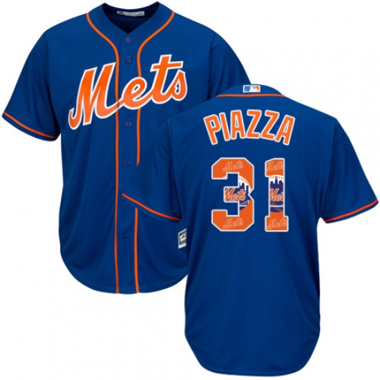 Men's Majestic New York Mets #31 Mike Piazza Authentic Royal Blue Team Logo Fashion Cool Base MLB Jersey - Ujersey