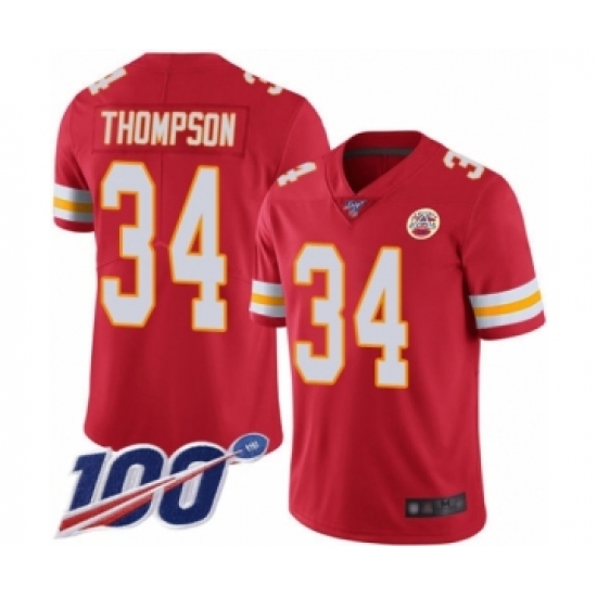 Men's Kansas City Chiefs #34 Darwin Thompson Red Team Color Vapor Untouchable Limited Player 100th Season Football Jersey - Ujersey