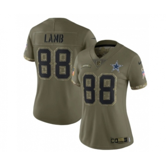 Women's Nike Dallas Cowboys #88 CeeDee Lamb 2022 Olive Salute To Service Limited Stitched Jersey - Ujersey