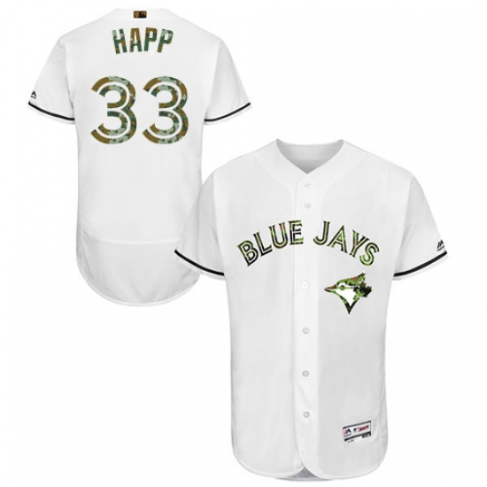 Men's Majestic Toronto Blue Jays #33 J.A. Happ Authentic White 2016 Memorial Day Fashion Flex Base MLB Jersey - Ujersey