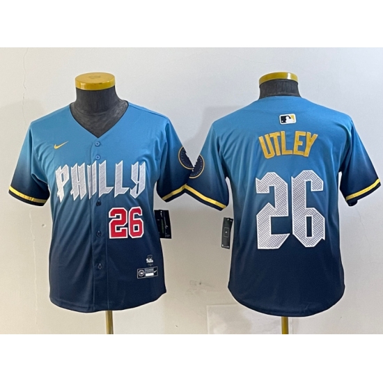 Youth Philadelphia Phillies #26 Chase Utley Blue 2024 City Connect Limited Stitched Jerseys - Ujersey