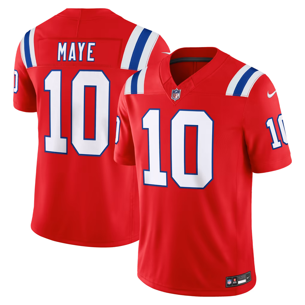 Men's New England Patriots Drake Maye Nike Red Alternate Vapor F.U.S.E. Stitched Limited Jersey - SUjersey01