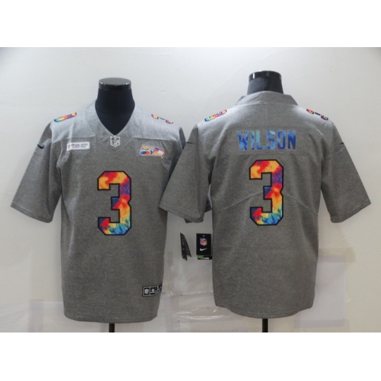 Men's Seattle Seahawks #3 Russell Wilson Gray Rainbow Version Nike Limited Jersey - Ujersey