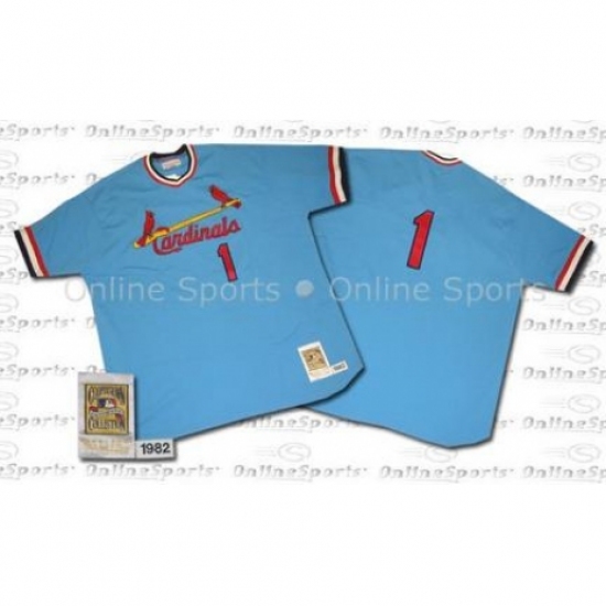 Men's Mitchell and Ness 1982 St. Louis Cardinals #1 Ozzie Smith Replica Blue Throwback MLB Jersey - Ujersey