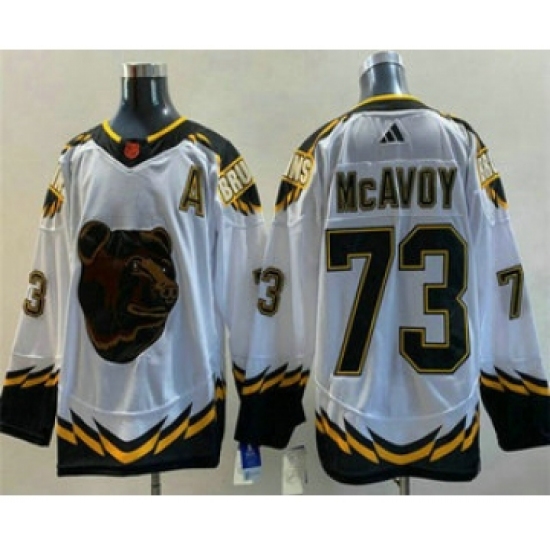 Men's Boston Bruins #73 Charlie McAvoy White 2022 Reverse Retro Stitched Jersey - Ujersey