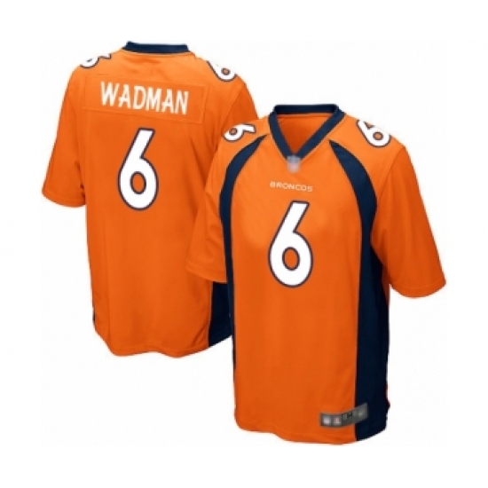 Men's Denver Broncos #6 Colby Wadman Game Orange Team Color Football Jersey