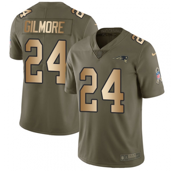 Youth Nike New England Patriots #24 Stephon Gilmore Limited Olive/Gold 2017 Salute to Service NFL Jersey - Ujersey