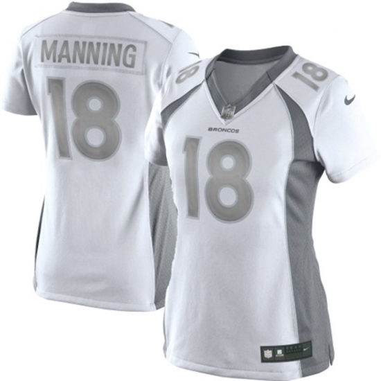 Women's Nike Denver Broncos #18 Peyton Manning Limited White Platinum NFL Jersey - Ujersey