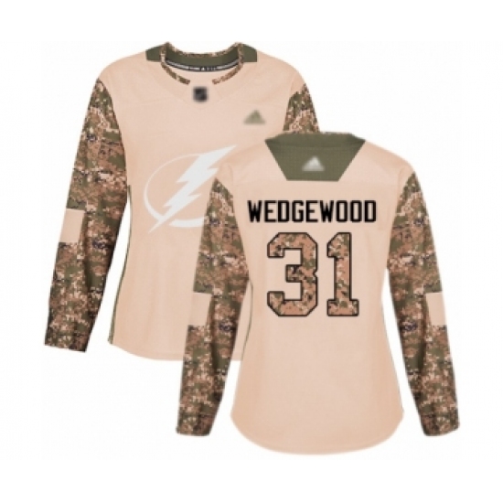 Women's Tampa Bay Lightning #31 Scott Wedgewood Authentic Camo Veterans Day Practice Hockey Jersey - Ujersey