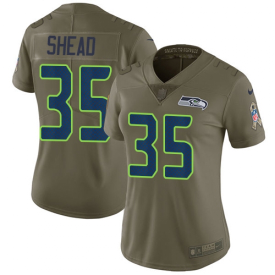 Women's Nike Seattle Seahawks #35 DeShawn Shead Limited Olive 2017 Salute to Service NFL Jersey - Ujersey