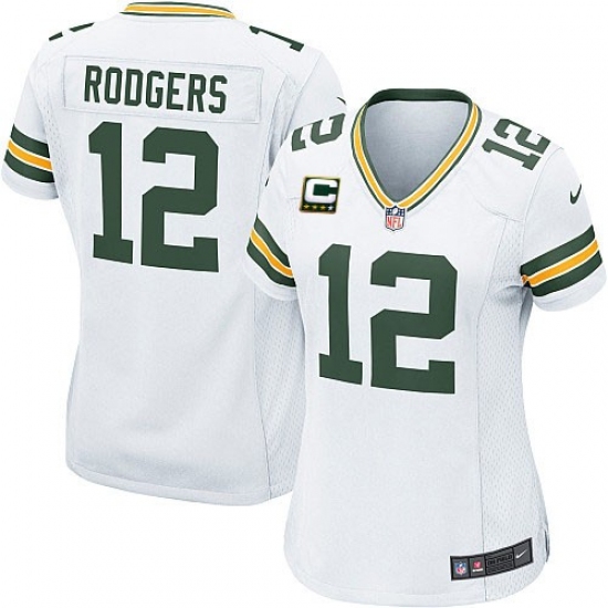 Women's Nike Green Bay Packers #12 Aaron Rodgers Elite White C Patch NFL Jersey - Ujersey