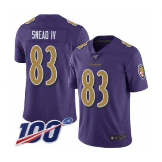 Men's Baltimore Ravens #83 Willie Snead IV Limited Purple Rush Vapor Untouchable 100th Season Football Jersey - Ujersey