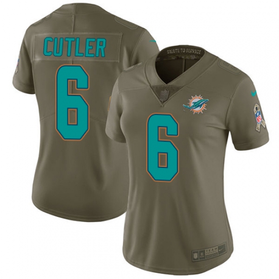 Women's Nike Miami Dolphins #6 Jay Cutler Limited Olive 2017 Salute to Service NFL Jersey - Ujersey