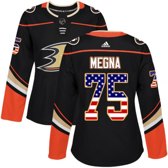 Women's Adidas Anaheim Ducks #75 Jaycob Megna Authentic Black USA Flag Fashion NHL Jersey - Ujersey