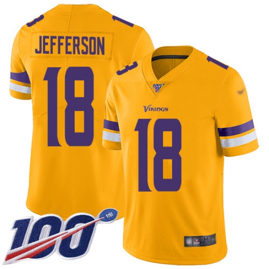 Men's Minnesota Vikings #18 Justin Jefferson Gold Stitched NFL Limited Inverted Legend 100th Season Jersey - Ujersey