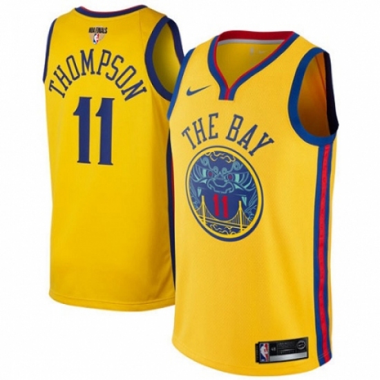Men's Nike Golden State Warriors #11 Klay Thompson Authentic Gold 2018 NBA Finals Bound NBA Jersey - City Edition - Ujersey