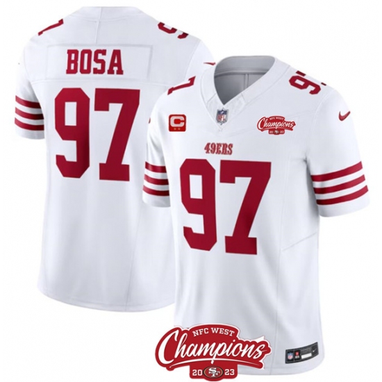 Men's San Francisco 49ers #97 Nick Bosa White 2023 F.U.S.E. With 2-star C And NFC West Champions Football Stitched Jersey - Ujersey