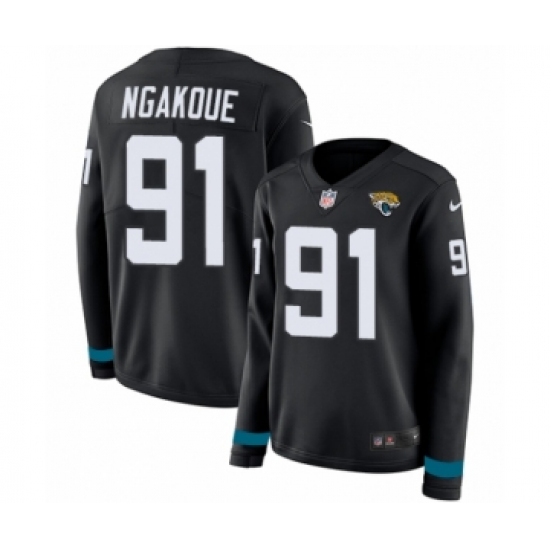 Women's Nike Jacksonville Jaguars #91 Yannick Ngakoue Limited Black Therma Long Sleeve NFL Jersey - Ujersey