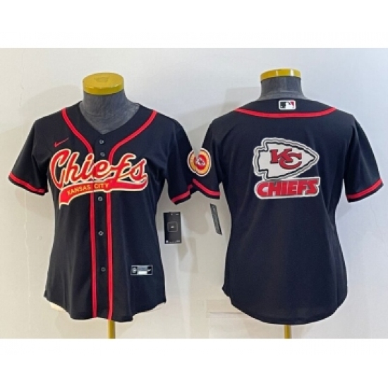 Women's Kansas City Chiefs Black Team Big Logo With Patch Cool Base Stitched Baseball Jersey - Ujersey
