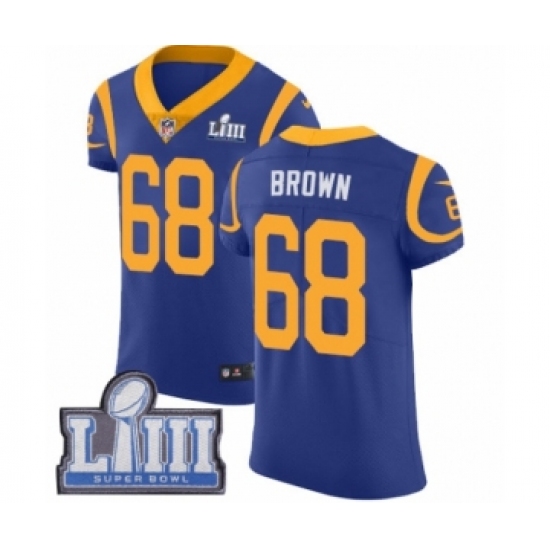 Men's Nike Los Angeles Rams #68 Jamon Brown Royal Blue Alternate Vapor Untouchable Elite Player Super Bowl LIII Bound NFL Jersey - Ujersey